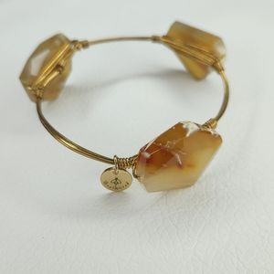5 for $25! Bee Wired Tan Stone Agate Gold Tone Wire Bangle Bracelet